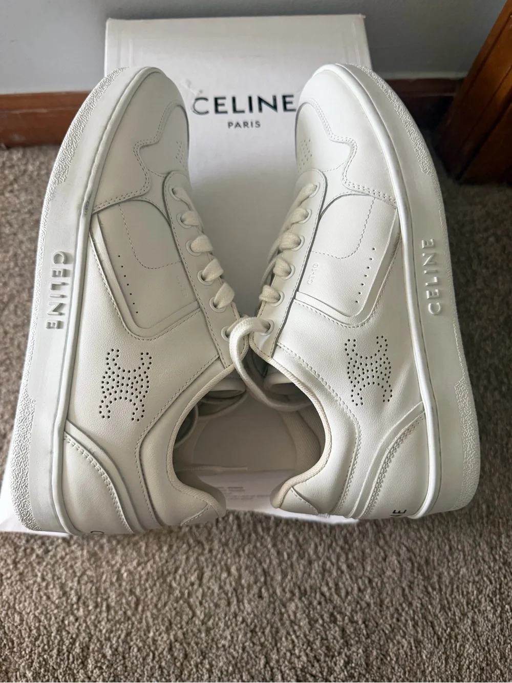 Celine White Leather Low-Top Sneaker with Perforated Logo